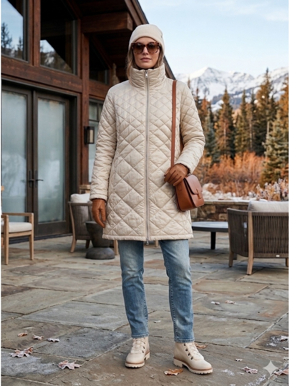 The North Face PrimaLoft Quilted Mid Length Jacket Cream Tan Women’s XL